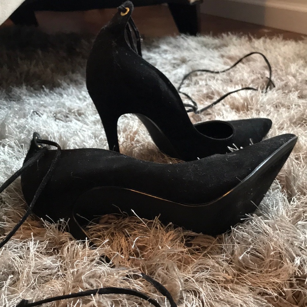 3 1/2 inch Black Faux Suede Stiletto Heels